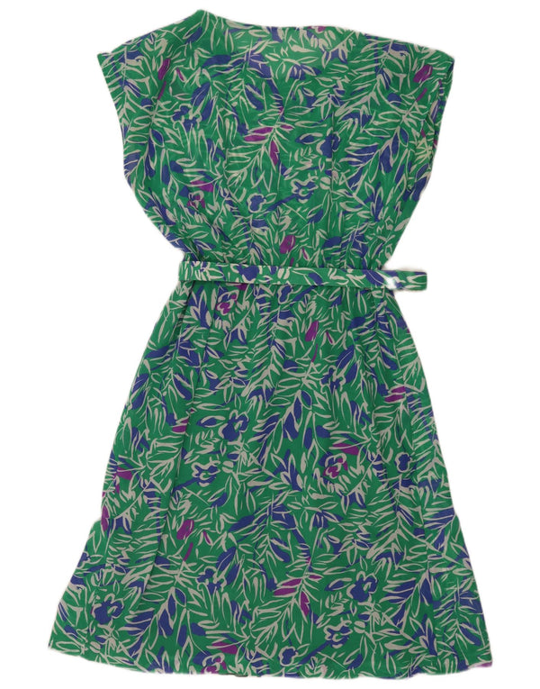 Vintage Damen A-Linie Kleid UK 16 Großes grünes Blumenmuster