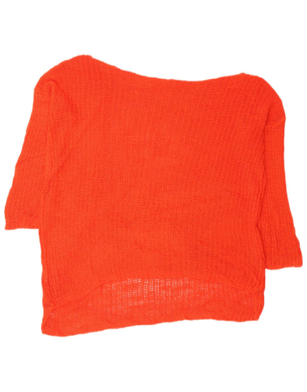 Vintage Womens 3/4 Sleeve Boat Neck Jumper Sweater UK 14 Medium Orange