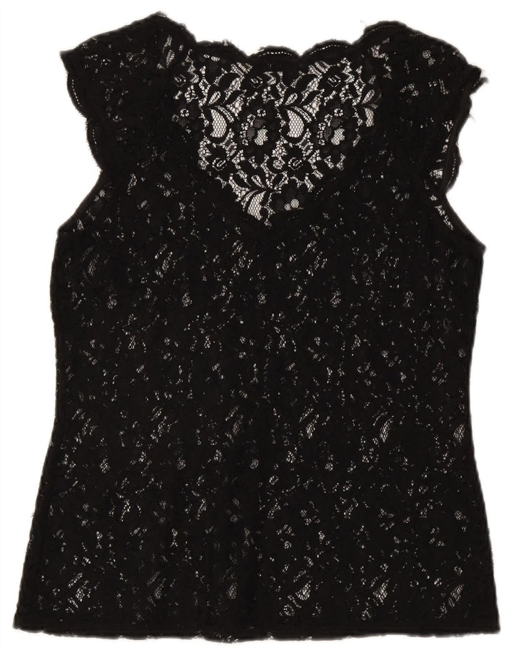 Oasis Womens See Through Lace Blouse Top UK 12 Medium Black Floral