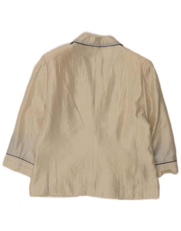 Vintage Womens 3/4 Sleeve 1 Button Blazer Jacket EU 50 3XL Beige Viscose