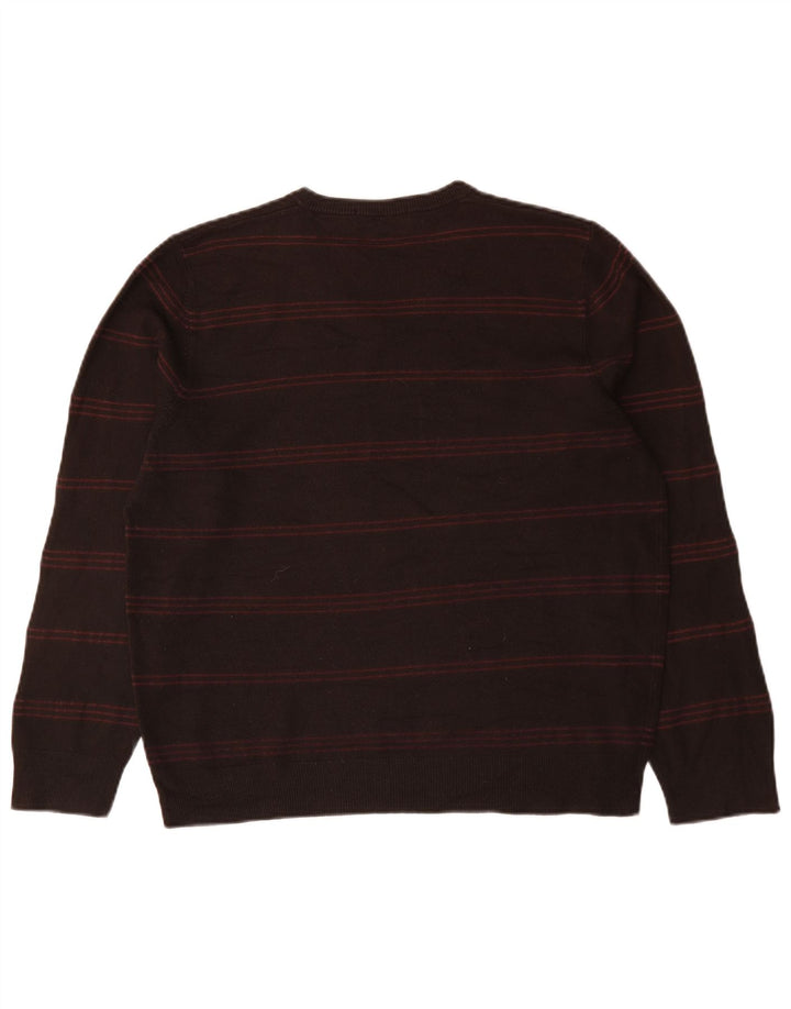 Marks & Spencer Mens Blue Harbour V-Neck Jumper Sweater Large Brown Striped