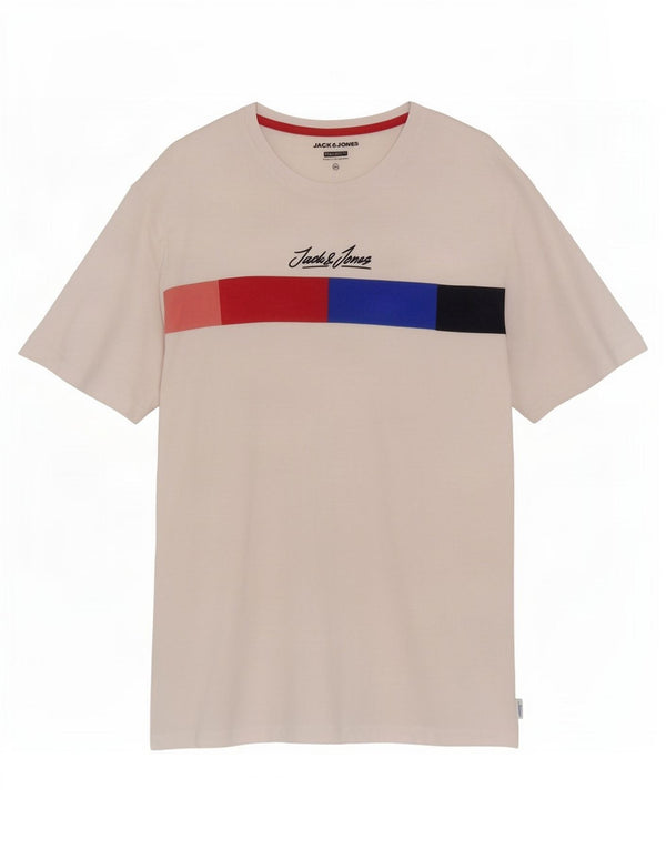 Мужская футболка с рисунком Jack & Jones стандартного кроя, 2XL, белая, с цветными блоками