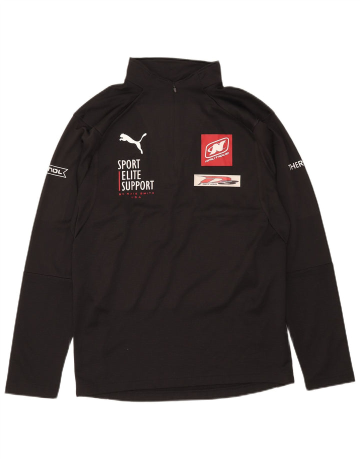 PUMA Mens Graphic Pullover Tracksuit Top Small Black Polyester