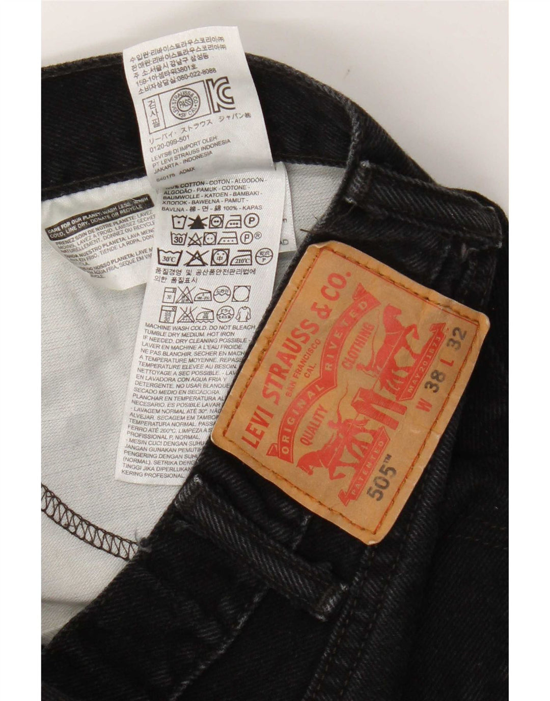 Levi's Mens 505 Straight Jeans W38 L32 Black Cotton