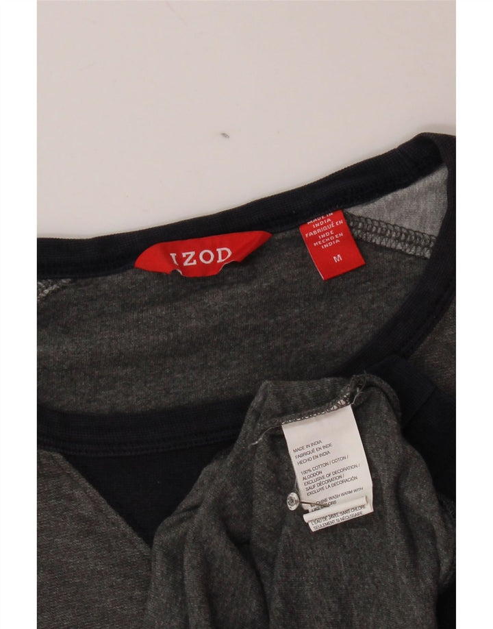 IZOD Mens Sweatshirt Jumper Medium Grey Colourblock Cotton