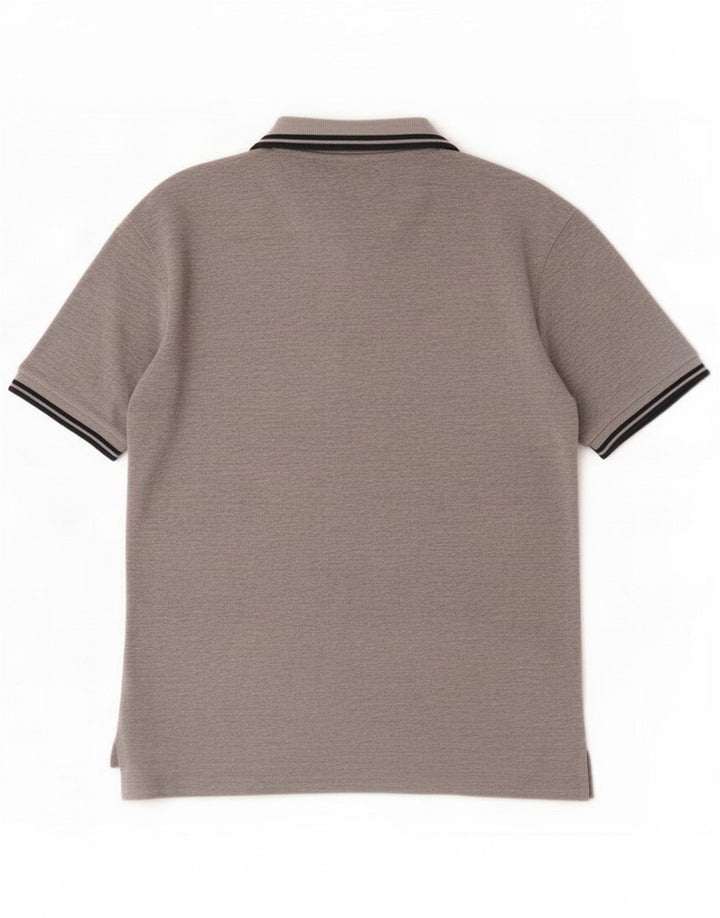 Polo da uomo Asics in cotone a righe grigio medio