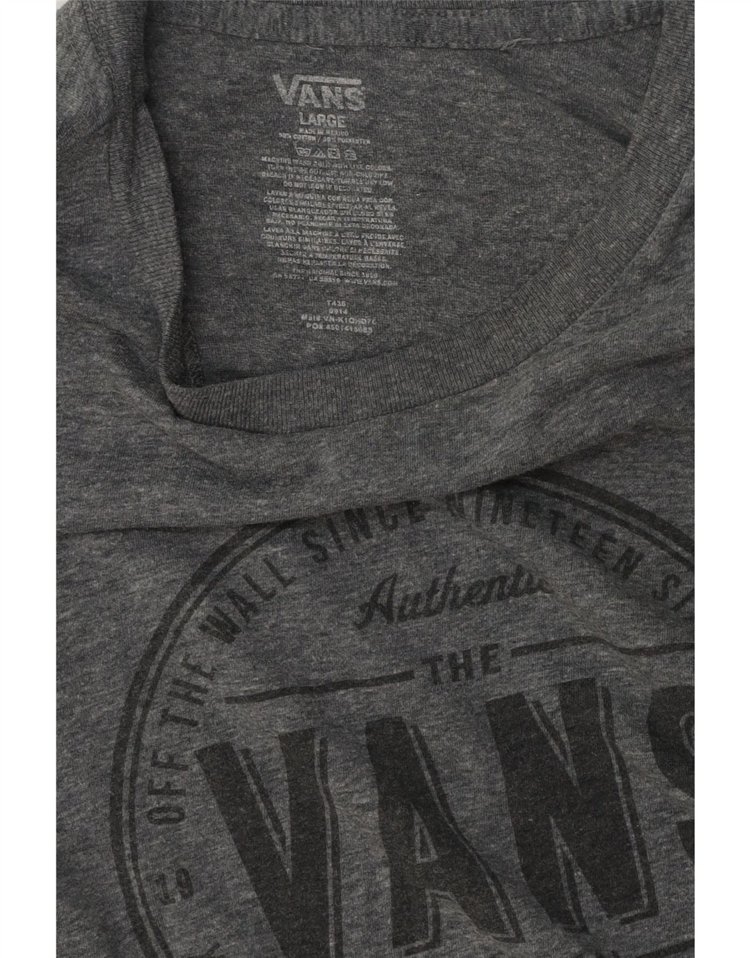 Vans Mens Graphic T-Shirt Top Large Grey Cotton