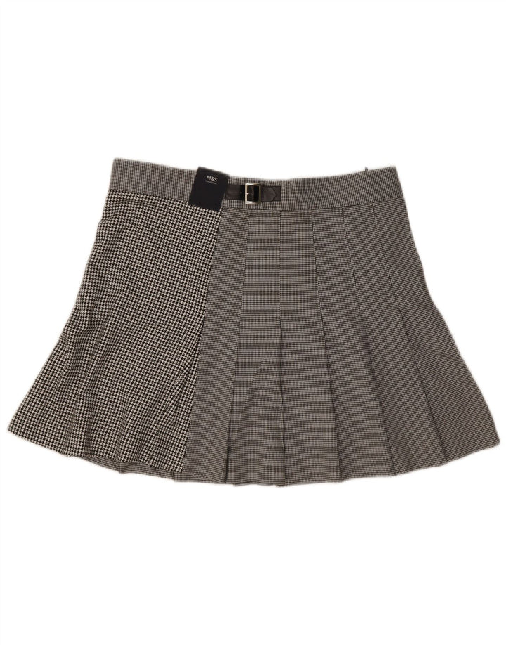 Marks & Spencer Womens Pleated Skirt UK 16 Large W34 Black Houndstooth