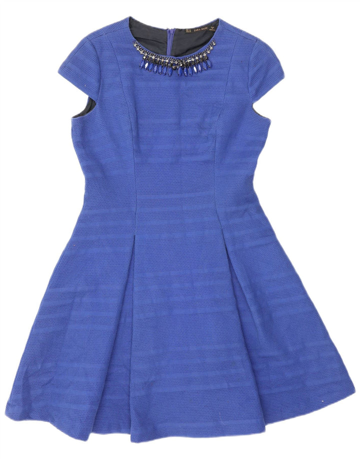 Zara Womens A-Line Dress UK 12 Medium Blue Striped
