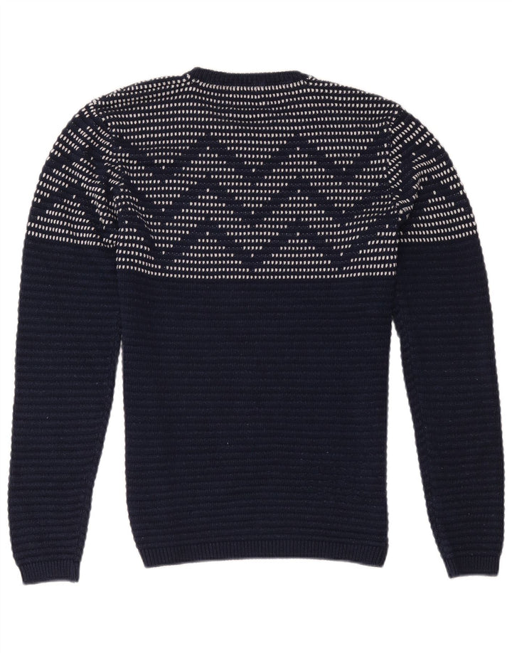 Zara Mens Crew Neck Jumper Sweater Medium Navy Blue Geometric