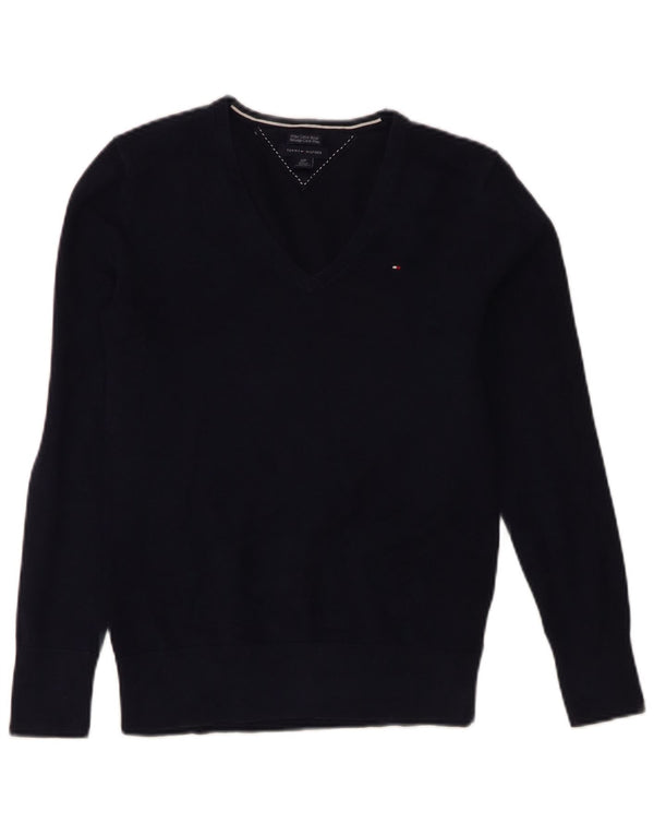 Tommy Hilfiger Γυναικείο πουλόβερ με λαιμόκοψη με V λαιμόκοψη UK 10 Small Navy Blue από βαμβάκι