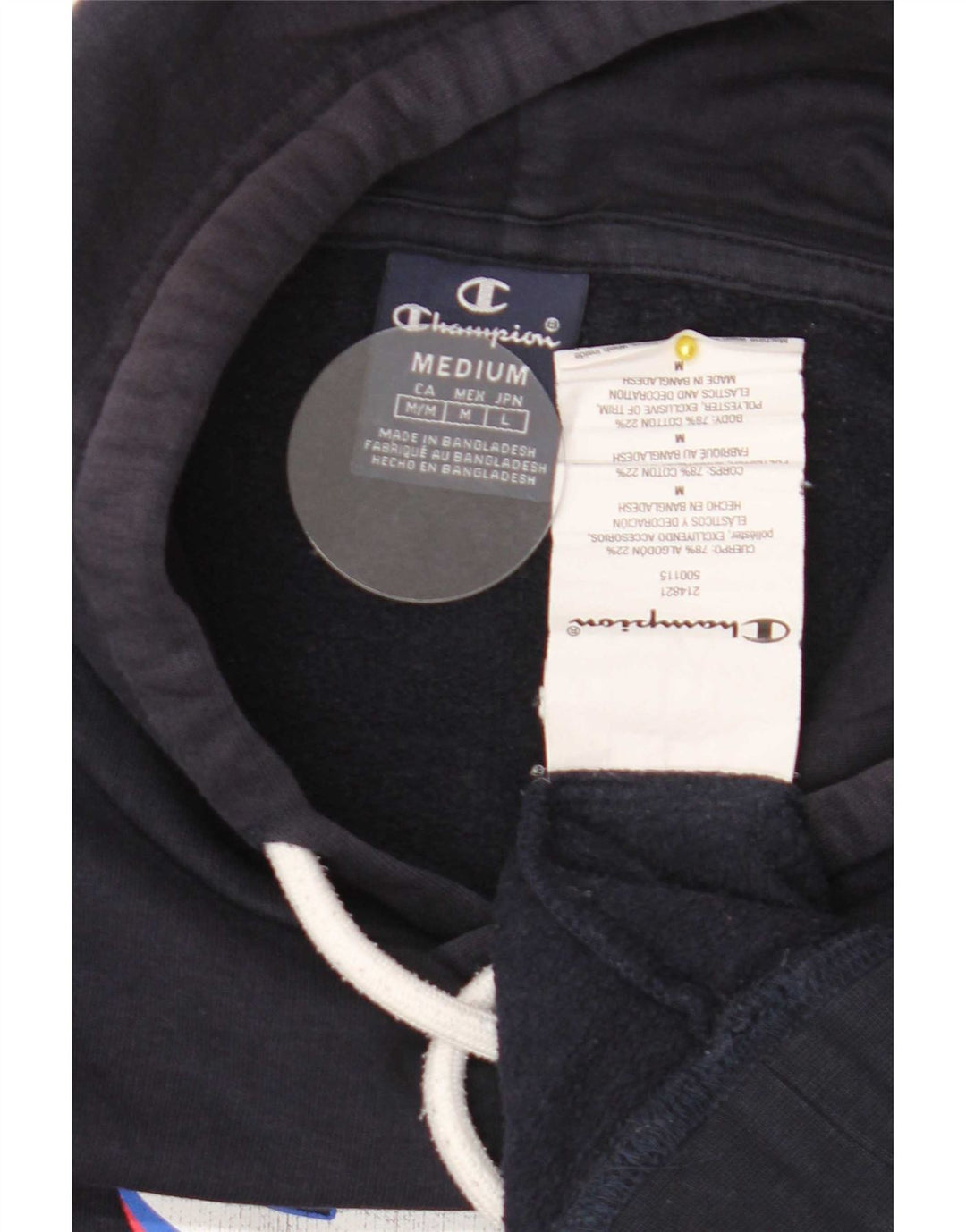 Champion Mens Graphic Hoodie Jumper Medium Navy Blue Cotton