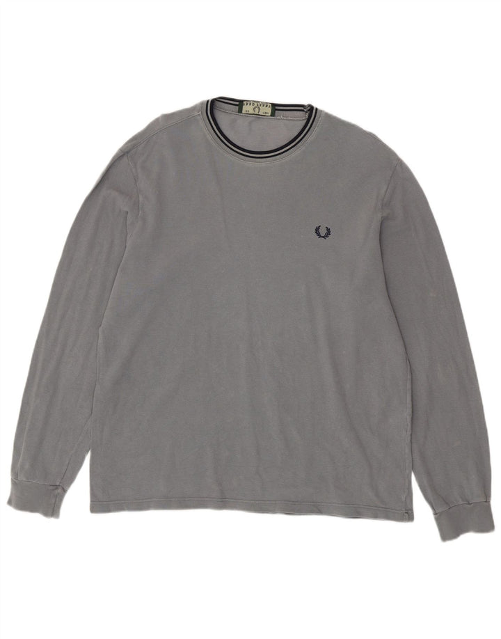 FRED PERRY Mens Top Long Sleeve Medium Grey Cotton