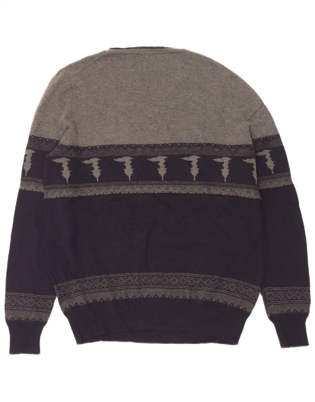 Trussardi Mens Boat Neck Jumper Sweater Medium Navy Blue Colourblock