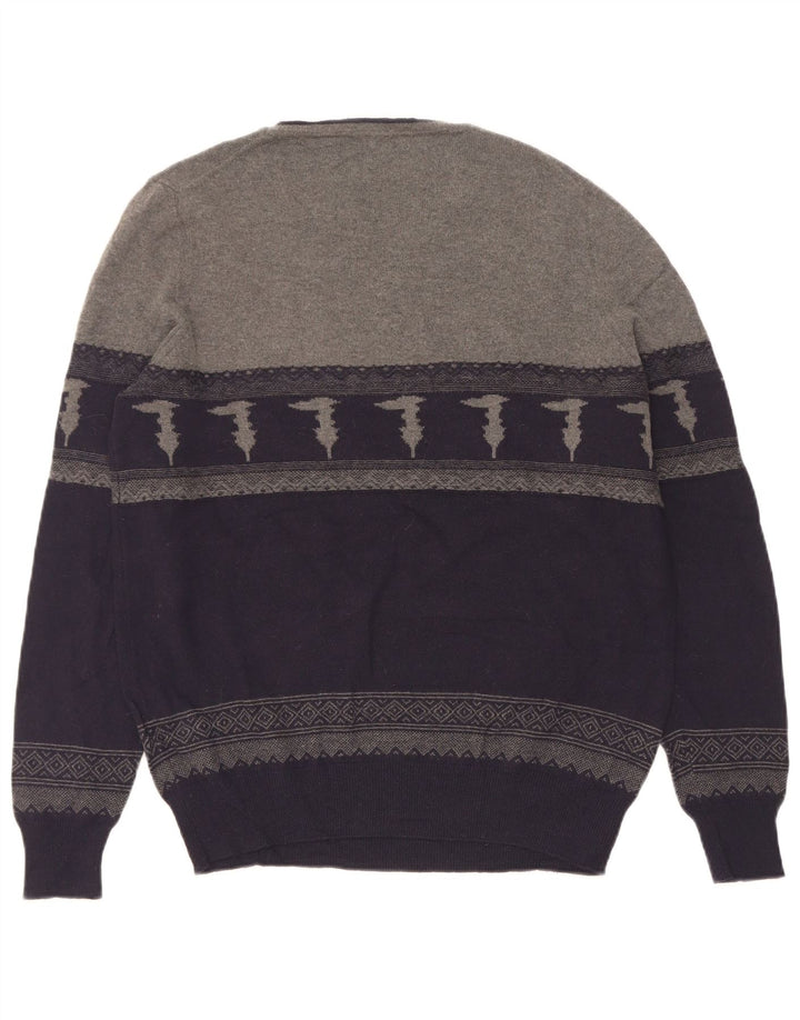 Trussardi Mens Boat Neck Jumper Sweater Medium Navy Blue Colourblock