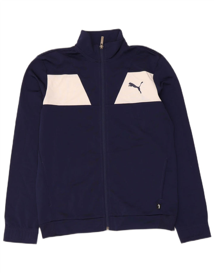 Puma Boys Tracksuit Top Jacket 13-14 Years Navy Blue Colourblock