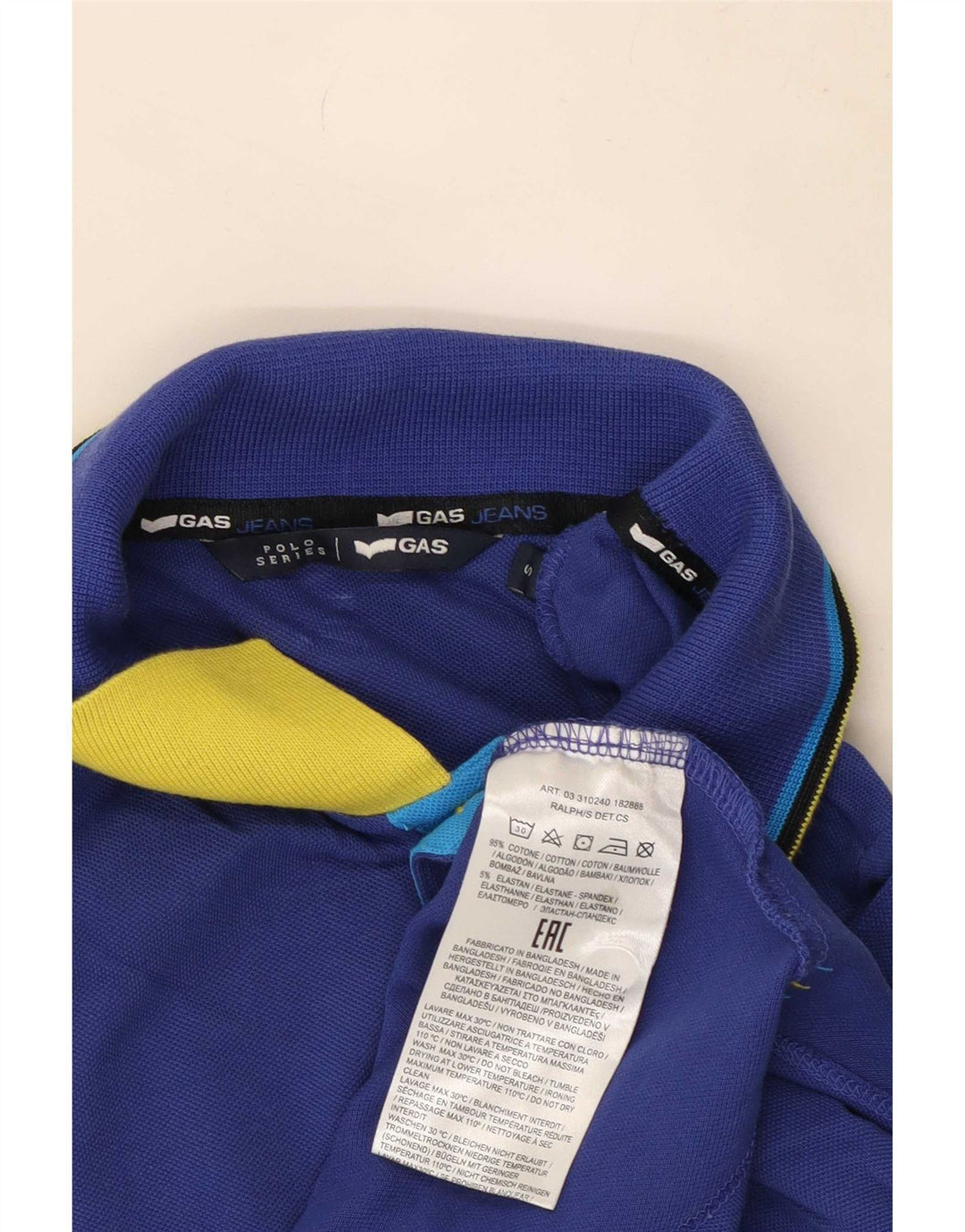 Gas Mens Polo Shirt Small Blue Striped Cotton