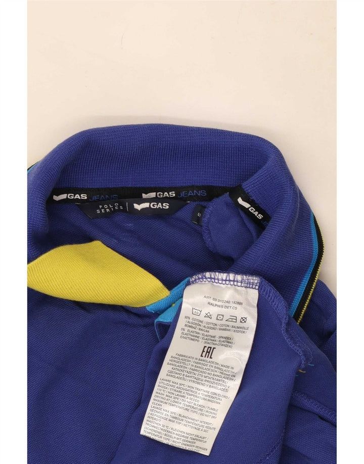 Gas Mens Polo Shirt Small Blue Striped Cotton