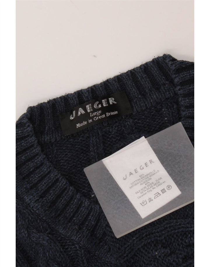 Jaeger Mens V-Neck Jumper Sweater Large Navy Blue Cotton