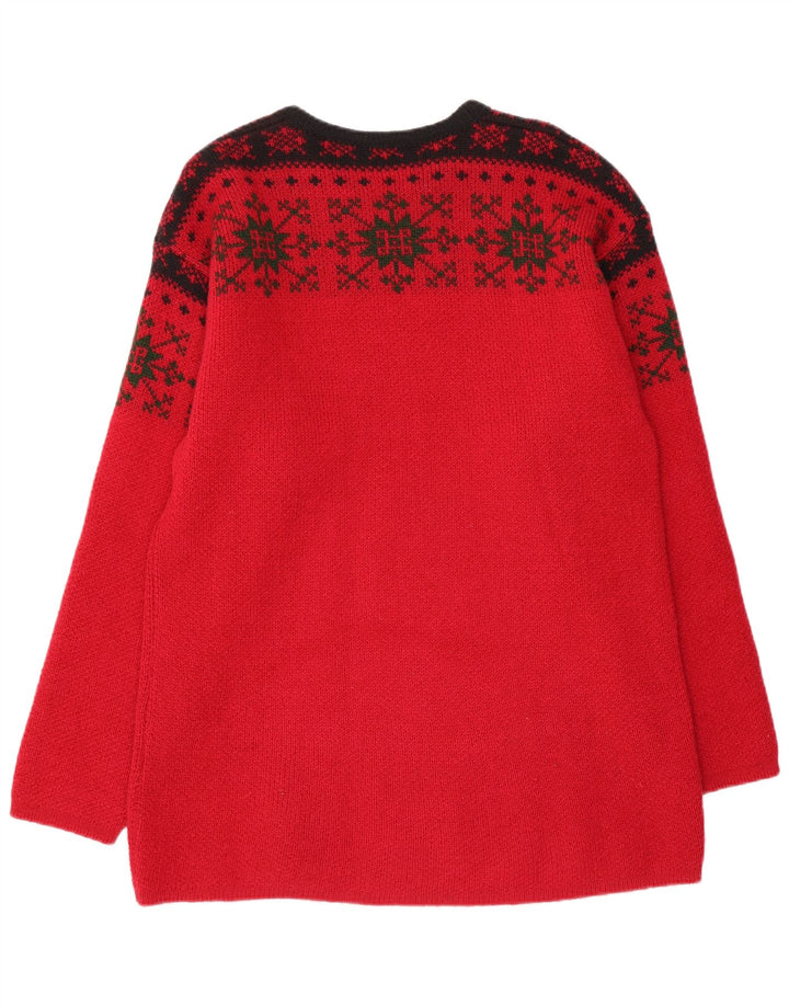 JANUS Mens Crew Neck Jumper Sweater IT 50 Medium Red Fair Isle Wool