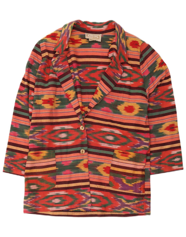 Vintage Damen 2-Knopf-Blazerjacke UK 18 XL Mehrfarbige Ikat-Baumwolle
