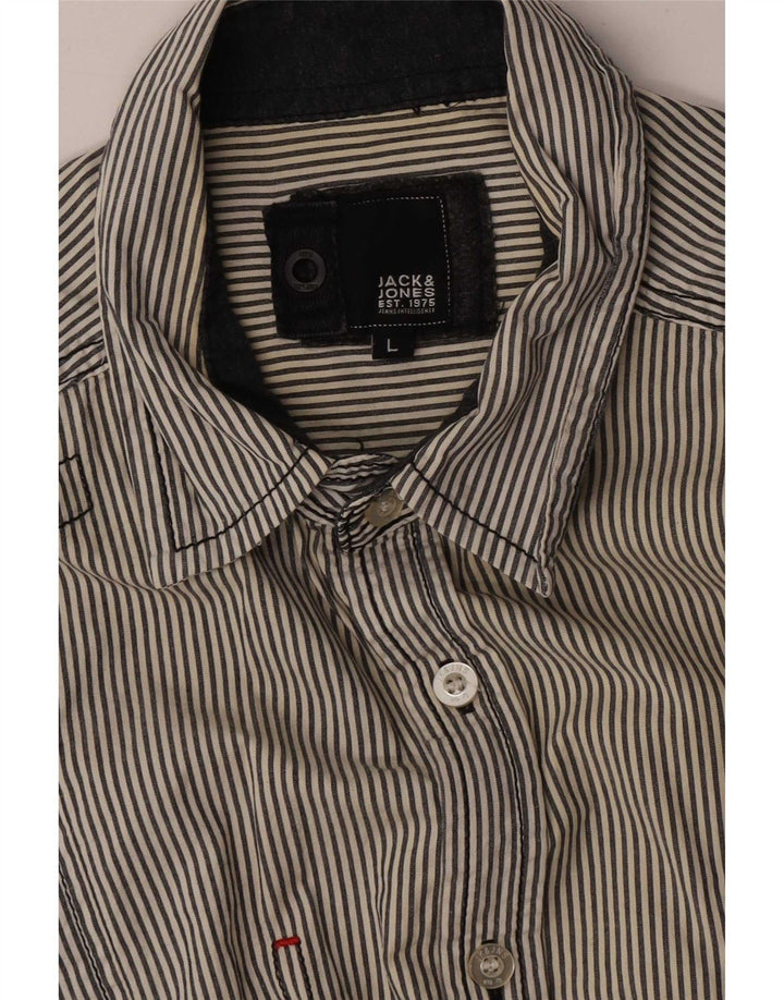 Jack & Jones Mens Shirt Large Navy Blue Striped
