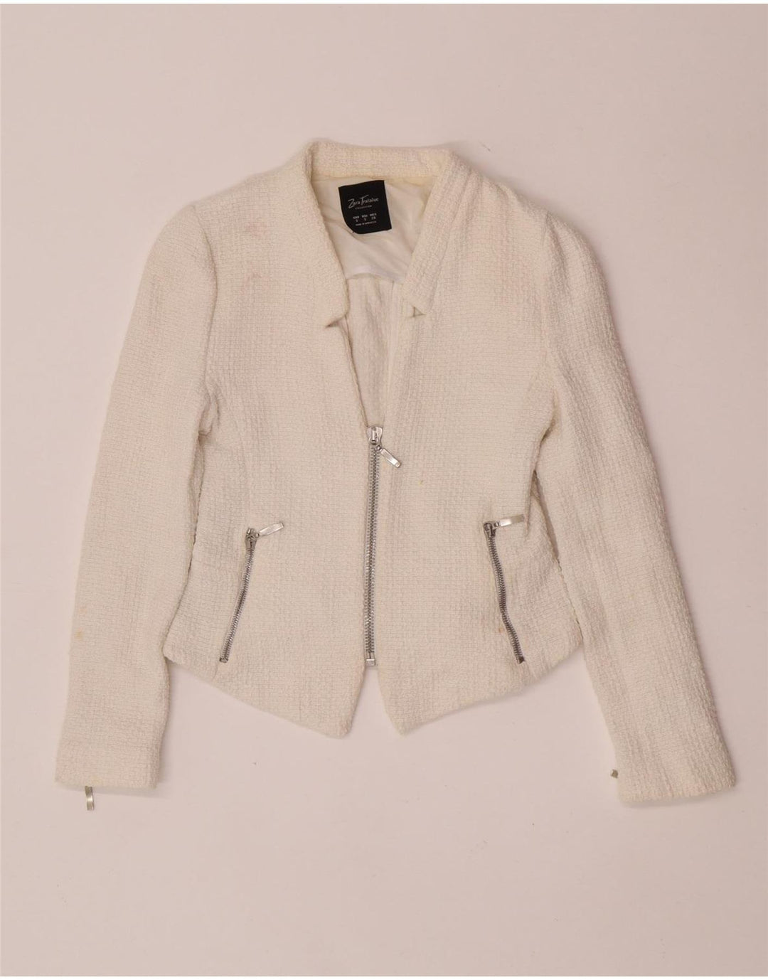Giacca blazer corta da donna Zara UK 8 piccola in cotone bianco