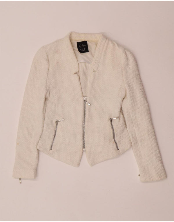Zara Womens Crop Blazer Jacket UK 8 Small White Cotton