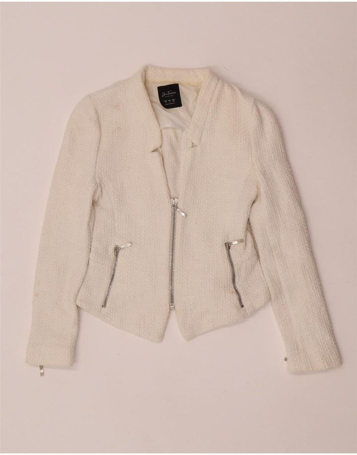 Giacca blazer corta da donna Zara UK 8 piccola in cotone bianco