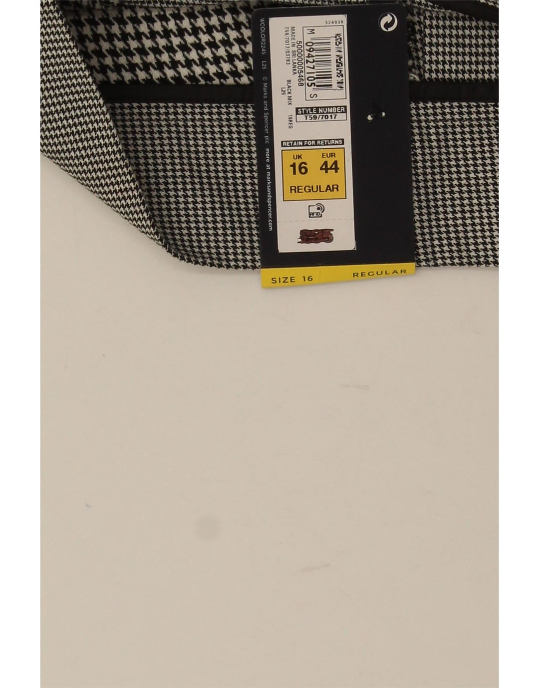 Marks & Spencer Womens Pleated Skirt UK 16 Large W34 Black Houndstooth