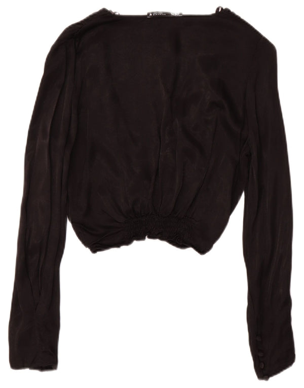 Zara Womens Long Sleeve Crop Top UK 10 Small Black