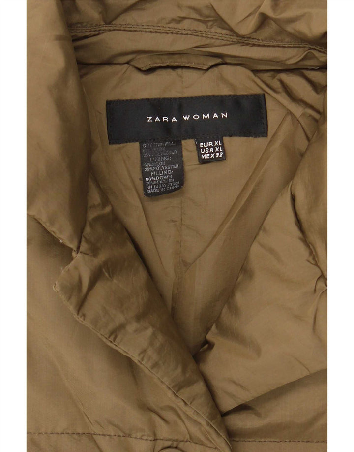 Zara Womens Padded Jacket UK 18 XL Khaki Nylon
