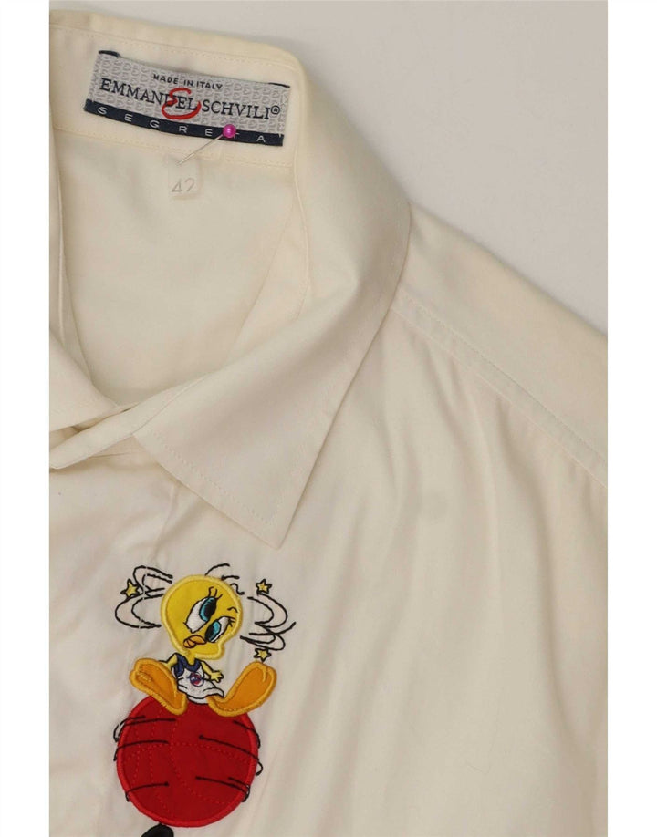 Emmanuel Schvili Womens Warner Bros Graphic Shirt IT 42 Medium White Floral