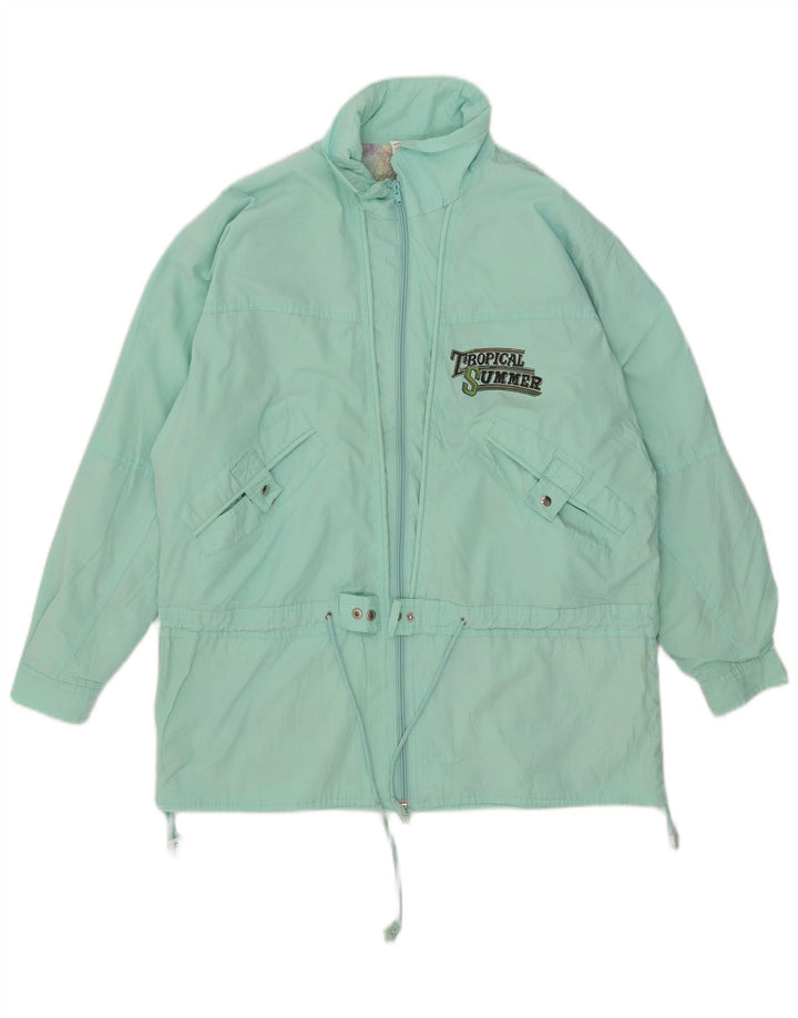 Vintage Womens Graphic Windbreaker Jacket UK 16 Large Turquoise Polyester