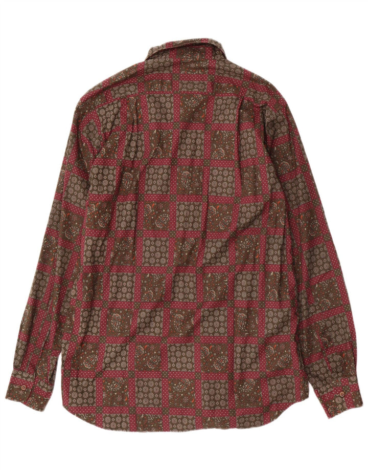Green Leaves Mens Shirt Size 38/39 Medium Red Paisley Viscose