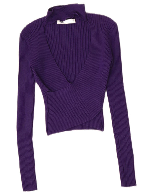 Zara Womens Crop Top Langærmet UK 8 Small Purple Viscose