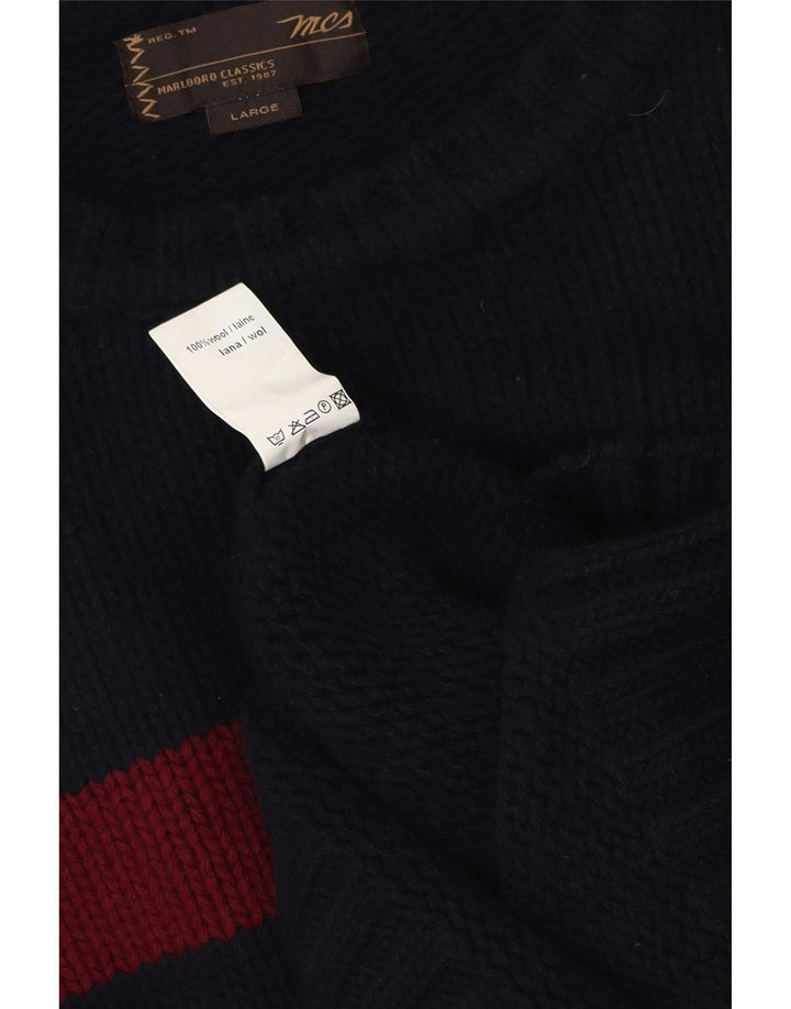 Marlboro Classics Mens Crew Neck Jumper Sweater Large Navy Blue Colourblock