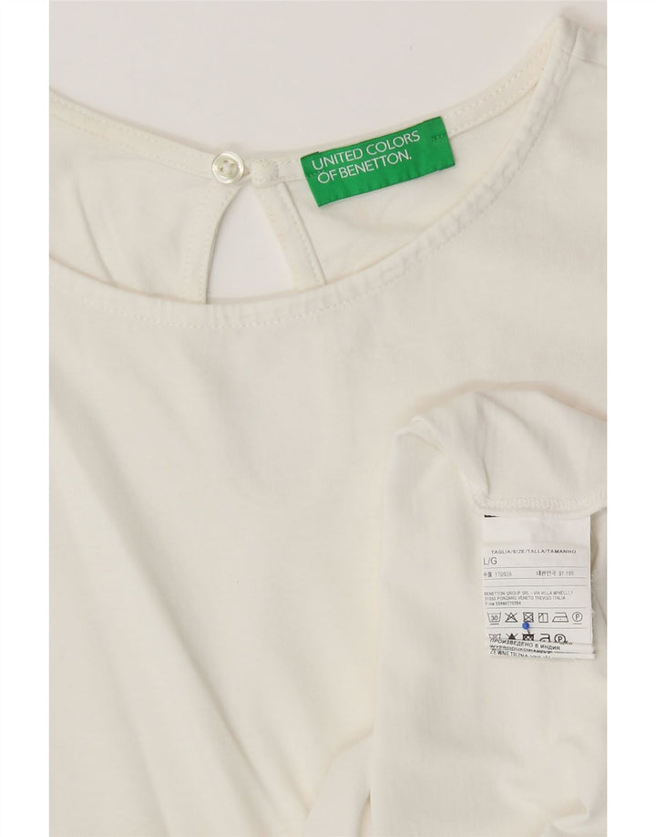 BENETTON Dame bluse Top UK 16 Stor Hvid Bomuld