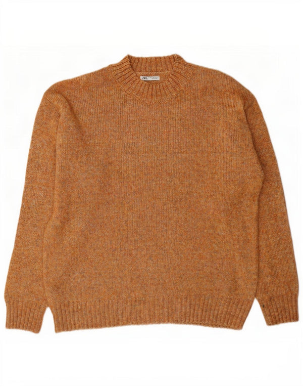 Zara Mens Crew Neck Jumper Sweater XL Brown Flecked
