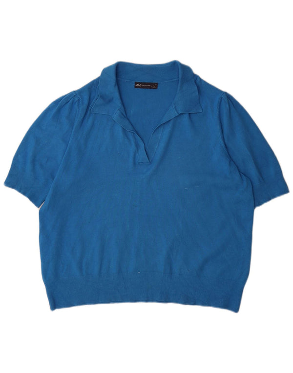 Marks & Spencer Dame Kortærmet Polo Neck Jumper Sweater UK 18 XL Blå