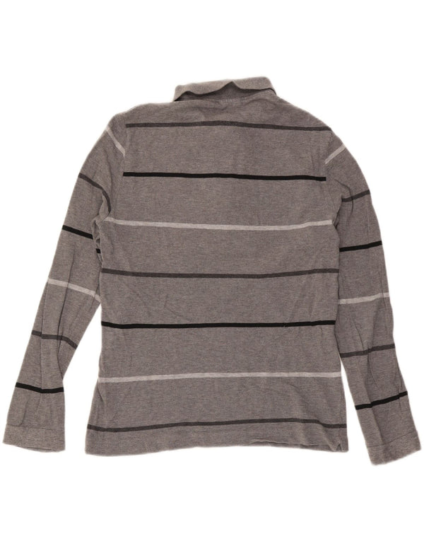 Lacoste Mens Long Sleeve Slim Fit Polo Shirt Size 4 Medium Grey Striped