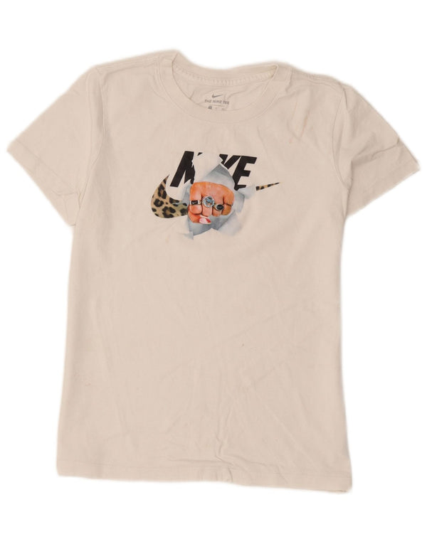 Nike Damen Grafik-T-Shirt Top UK 10 Small Weiße Baumwolle