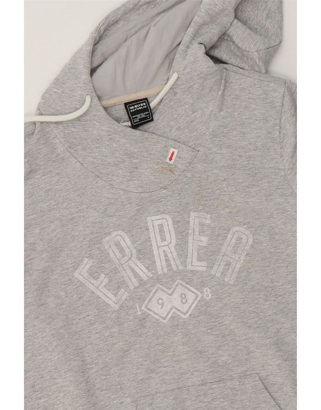 ERREA Womens Graphic Hoodie Jumper UK 16 Large Grey Cotton Vintage Errea and Second-Hand Errea from Messina Hembry 