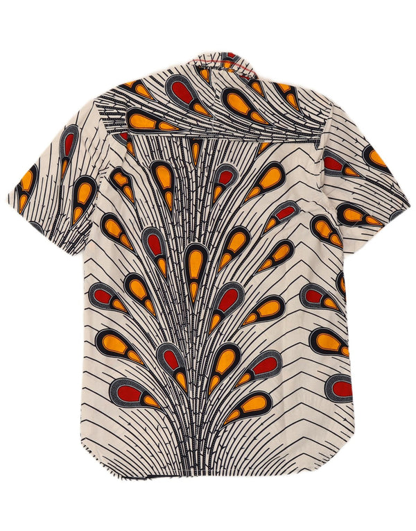 Vintage Mens Abstract Pattern Short Sleeve Shirt Medium White
