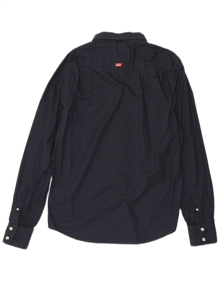 Camicia da uomo Superdry XL in cotone a pois blu navy
