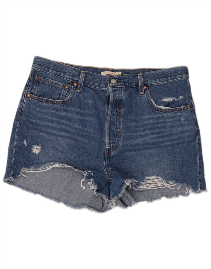 Levi's Womens Ribcage Distressed Denim Shorts W34 Large Blue