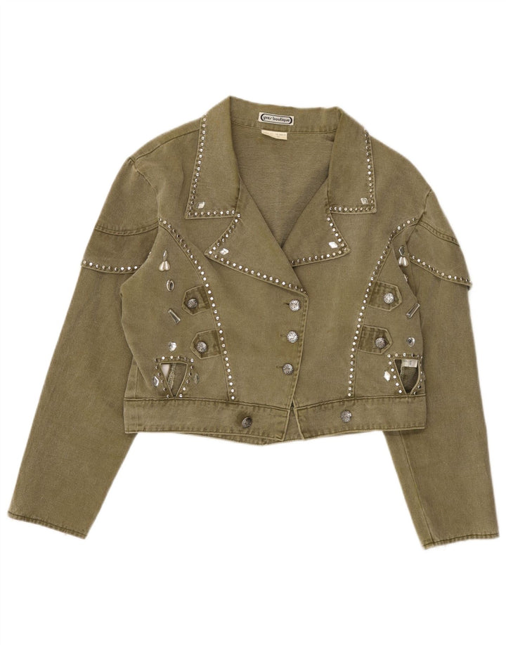 Vintage Womens Crop Denim Jacket EU 40 Medium Green Cotton