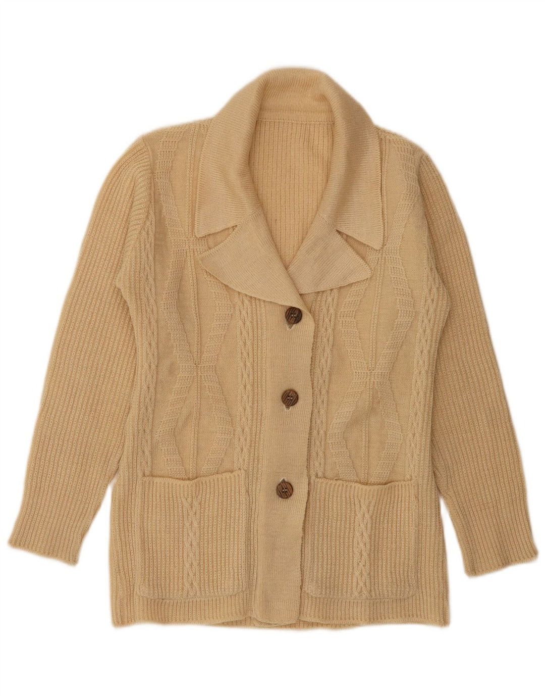 vintage Femme Cardigan Pull UK 12 Beige Moyen