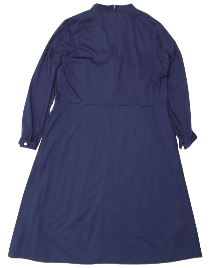 Vintage Womens Long Sleeve Maxi Dress IT 50 XL Navy Blue Polyester