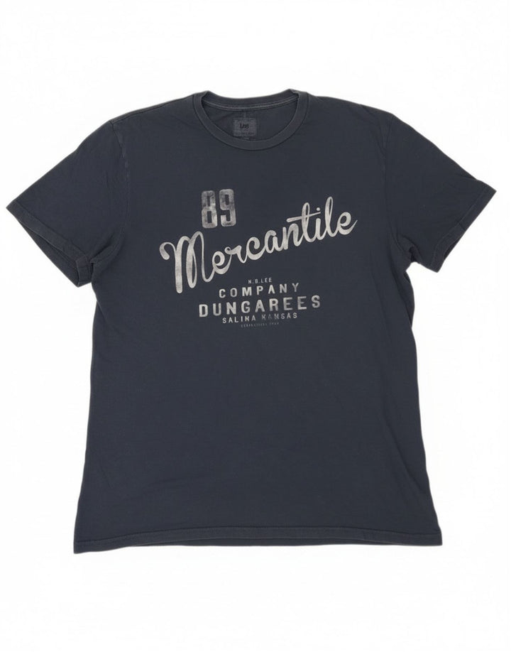 Lee Mens Graphic T-Shirt Top Medium Navy Blue Cotton